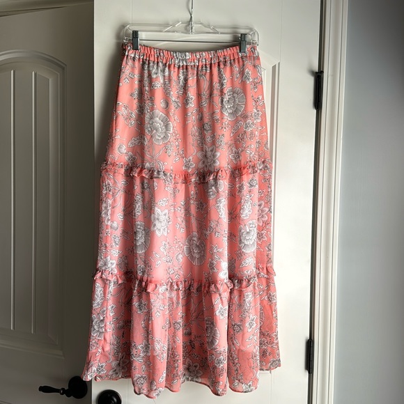 Loft Outlet Pink with Black and White Flowers Maxi Skirt - Picture 1 of 5